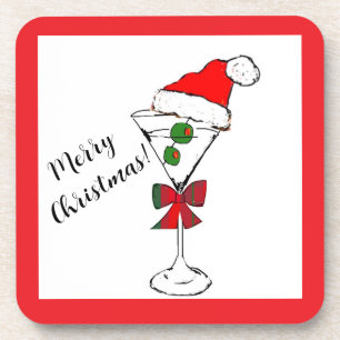 Merry Christmas martini hard plastic coasters