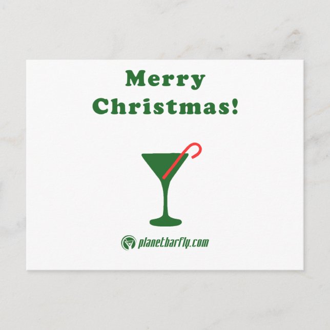 Merry Christmas Martini with Candy Cane Holiday Postcard (Front)