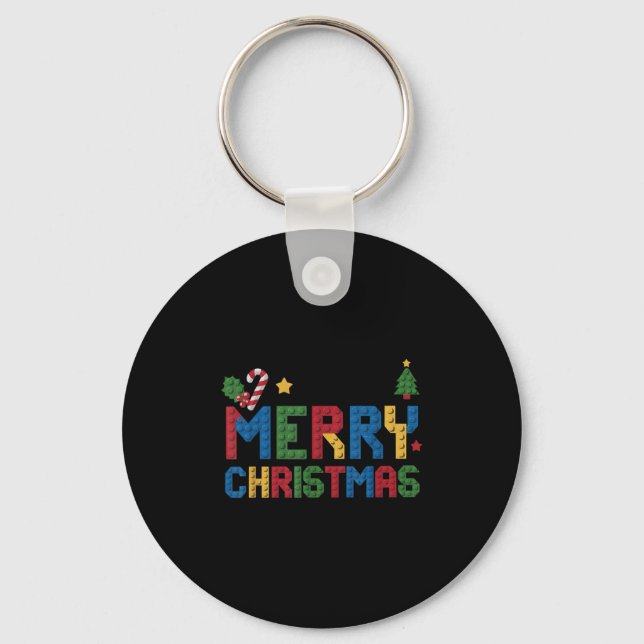 Merry Christmas Master Builder Kids Building Block Key Ring (Front)
