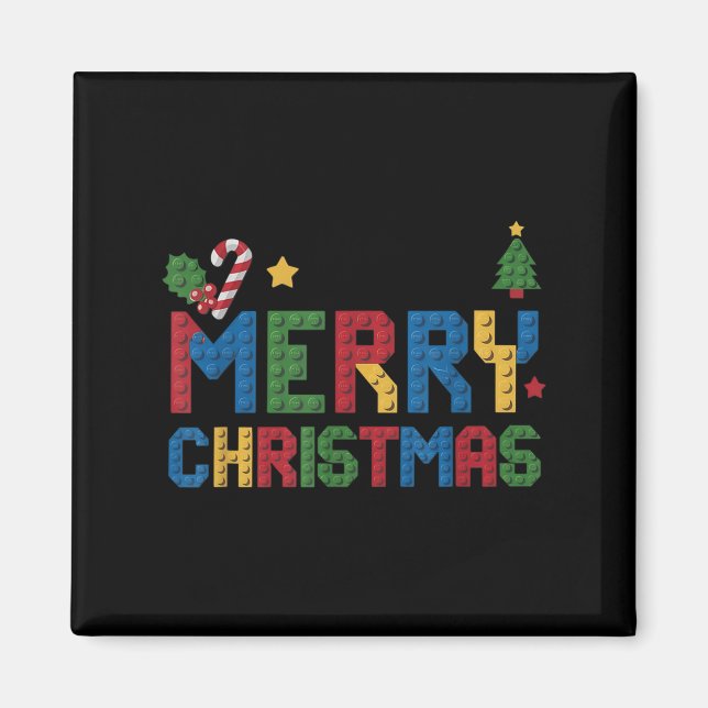 Merry Christmas Master Builder Kids Building Block Magnet (Front)