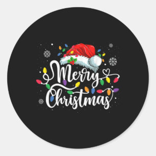 Merry Christmas Matching Family Santa Hat Lights X Classic Round Sticker