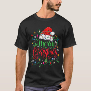 Merry Christmas Matching Family Santa Hat Lights X T-Shirt