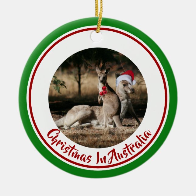 Merry Christmas Mate Santa Kangaroos  Ceramic Ornament (Front)