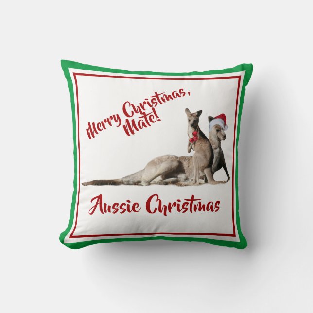 Merry Christmas Mate Santa Kangaroos Cushion (Front)