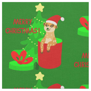 merry christmas meerkat santa funny fabric