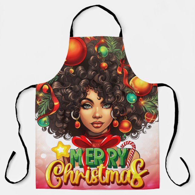 Merry Christmas Melanin Women Black Girl Magic Mrs Apron (Front)