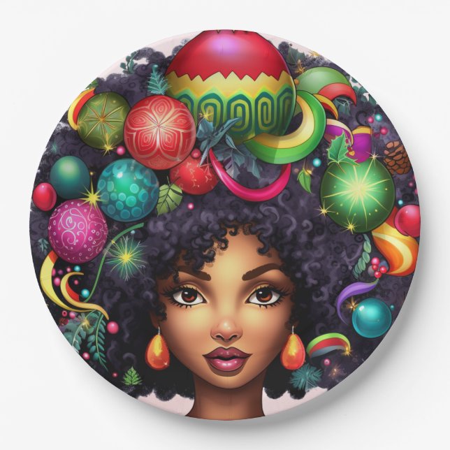 Merry Christmas Melanin Women Black Girl Magic Mrs Paper Plate (Front)
