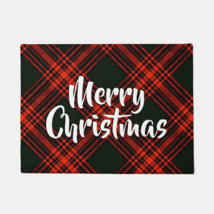Merry Christmas Menzies Antique Hunting Plaid Doormat