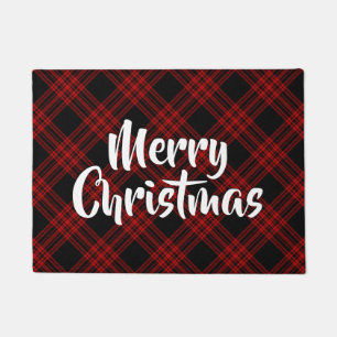 Merry Christmas Menzies Hunting Plaid Doormat
