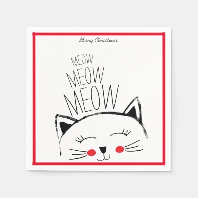 Merry Christmas Meow cute Cat Napkin (Front)