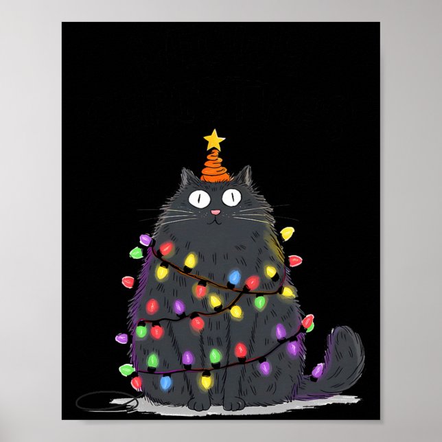 Merry Christmas Meowy Cats Tree Lovers Cute Catmas Poster (Front)