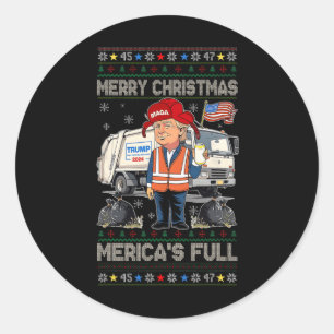 Merry Christmas Merica's Full Funny Trump Xmas  Classic Round Sticker