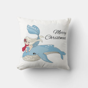 Merry Christmas Mermaid and Whale Cushion