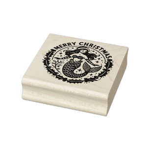 Merry Christmas Mermaid                            Rubber Stamp