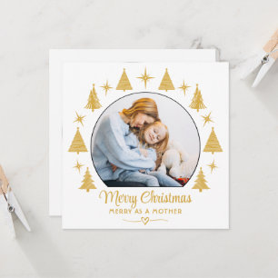 Merry Christmas Merry As A Mother White Gold Photo Invitation