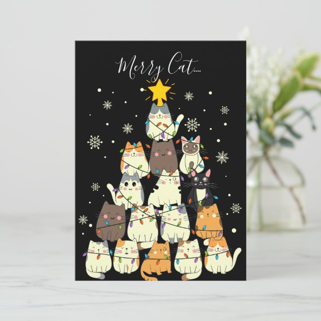 Merry Christmas Merry Cat-Mas Cat Tree Holiday Card (Standing Front)