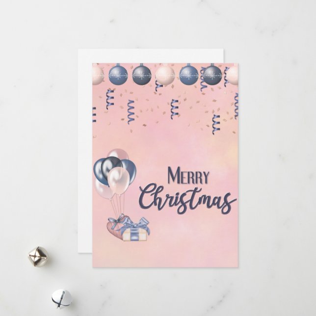 Merry Christmas Message Baubles, Gifts & Balloons  Holiday Card (Front/Back In Situ)
