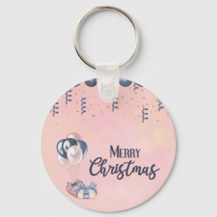 Merry Christmas Message Baubles, Gifts & Balloons Key Ring