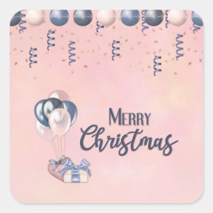 Merry Christmas Message Baubles, Gifts & Balloons Square Sticker