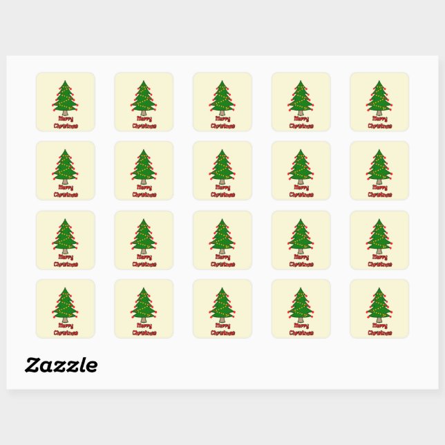 Merry Christmas message with Christmas tree Square Sticker (Sheet)