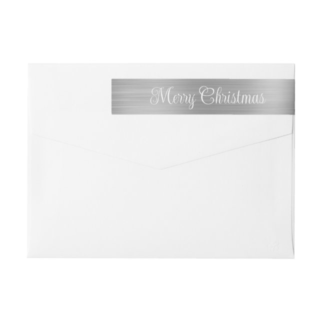 Merry Christmas Metallic Silver White Calligraphy Wrap Around Label (Back)