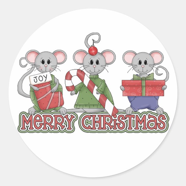 Merry Christmas Mice Classic Round Sticker (Front)