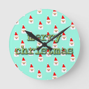merry christmas mid century modern santa claus round clock