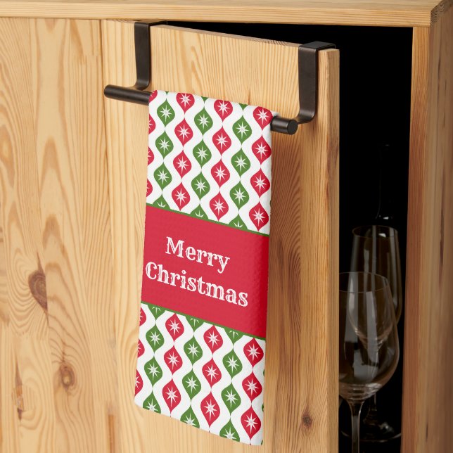 Merry Christmas Mid Century Modern Star Ornament Tea Towel (Thirds Fold)