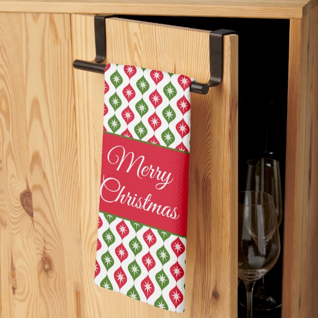 Merry Christmas Mid Century Modern Star Ornament Tea Towel (Thirds Fold)