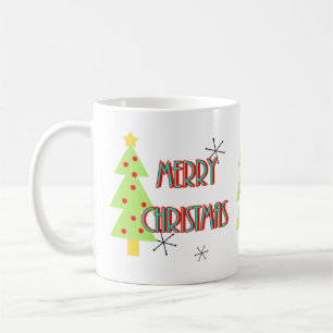 merry christmas mid century modern tree red blue coffee mug