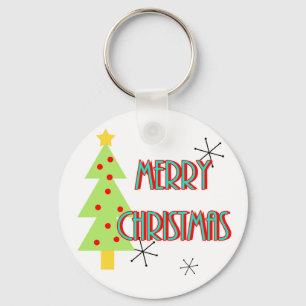 merry christmas mid century modern tree red blue key ring