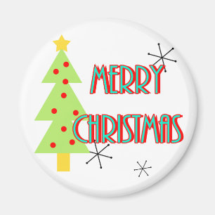 merry christmas mid century modern tree red blue magnet