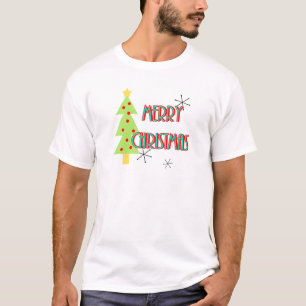 merry christmas mid century modern tree red blue T-Shirt