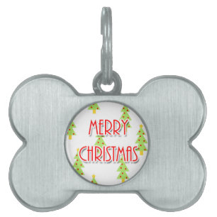 merry christmas mid century modern trees pet ID tag