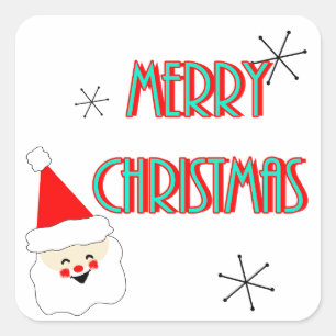 merry christmas mid century santa claus square sticker