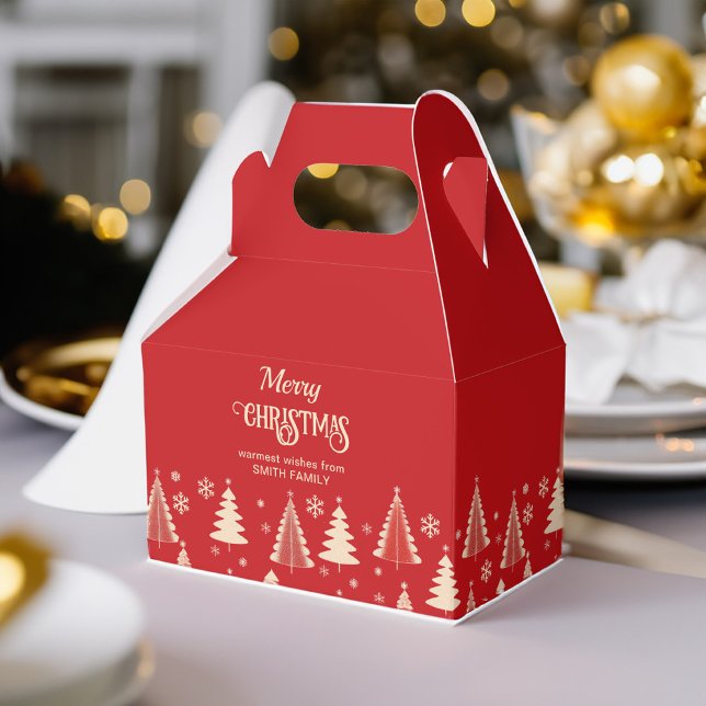 Merry Christmas midcentury red beige trees Favour Box (Merry Christmas modern retro  midcentury red gold beige Christmas trees personalized party Favor Box)