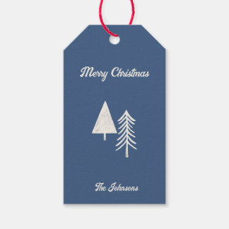Merry Christmas Minimal Christmas Tree Blue Gift Tags