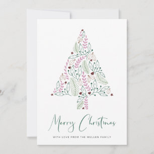 Merry Christmas Minimal Modern Pink Green Tree Holiday Card