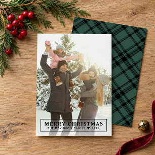 Merry Christmas Minimal Photo with Plaid Back Holiday Card
