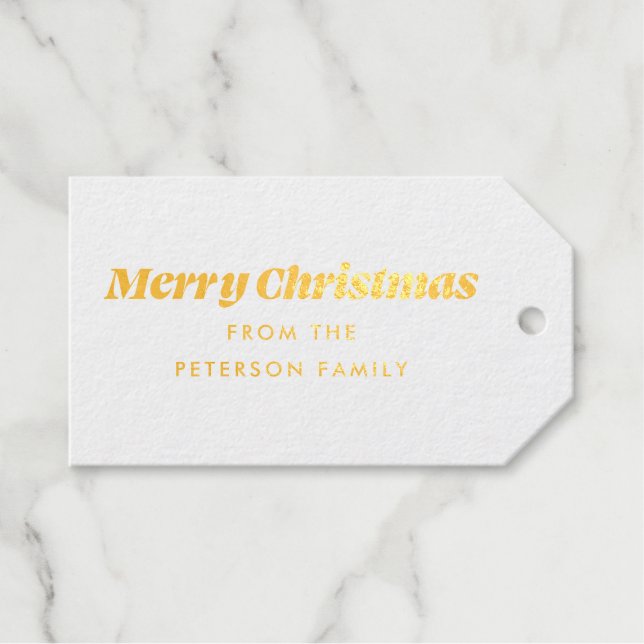 Merry Christmas Minimal Simple Foil Favour Tag (Front (Horizontal))