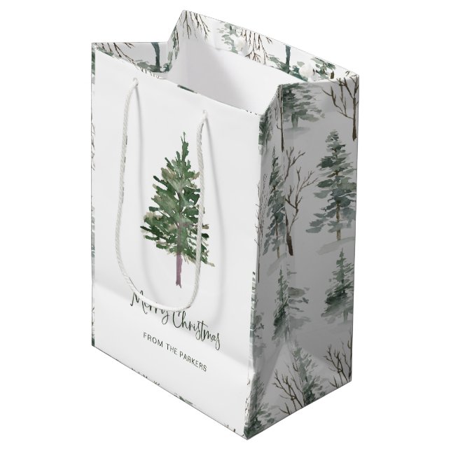 Merry Christmas | Minimal Simple Pine Medium Gift Bag (Front Angled)