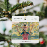 Merry Christmas Minimal Simple White Family Photo Ceramic Ornament<br><div class="desc">An elegant modern family photo holiday christmas tree ornament with a classic typography quote "a very merry christmas" in white. The photo, greetingm year and name can be easily customized for a design as unique as you are. A stylish, minimalist and contemporary design to stand out this holiday season! The...</div>