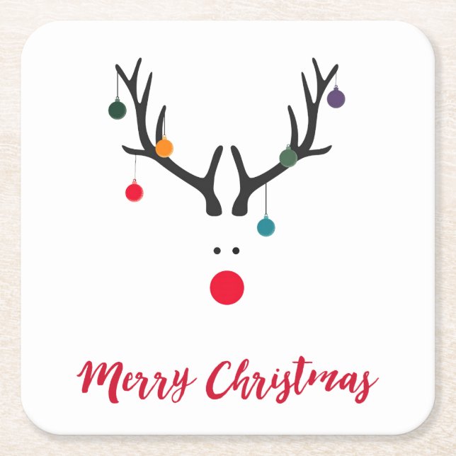 Merry Christmas minimalist and abstract reindeer Square Paper Coaster (Front)