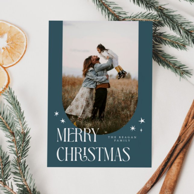 Merry Christmas Minimalist Arch Blue Holiday Card (Creator Uploaded)