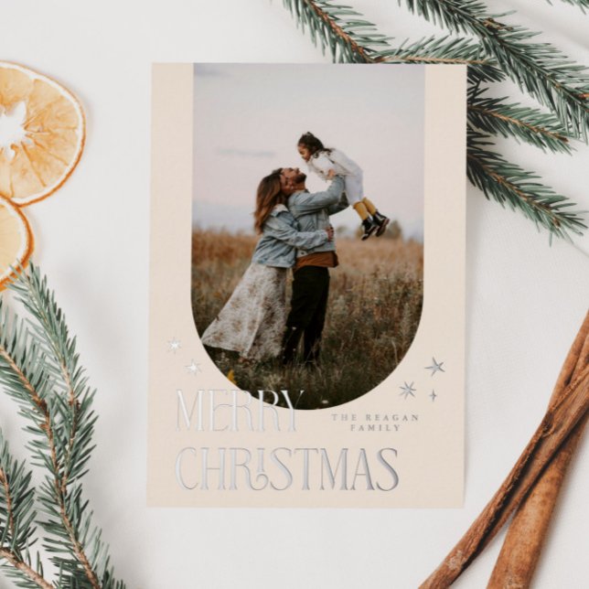Merry Christmas Minimalist Arch Cream Foil Holiday Card (Creator Uploaded)