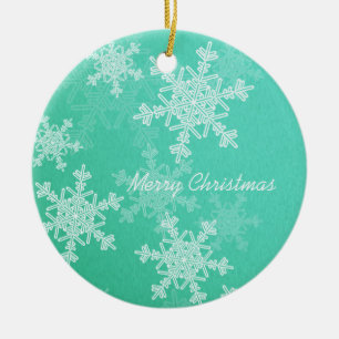 Merry Christmas Minimalist Emerald Snowflakes  Ceramic Ornament