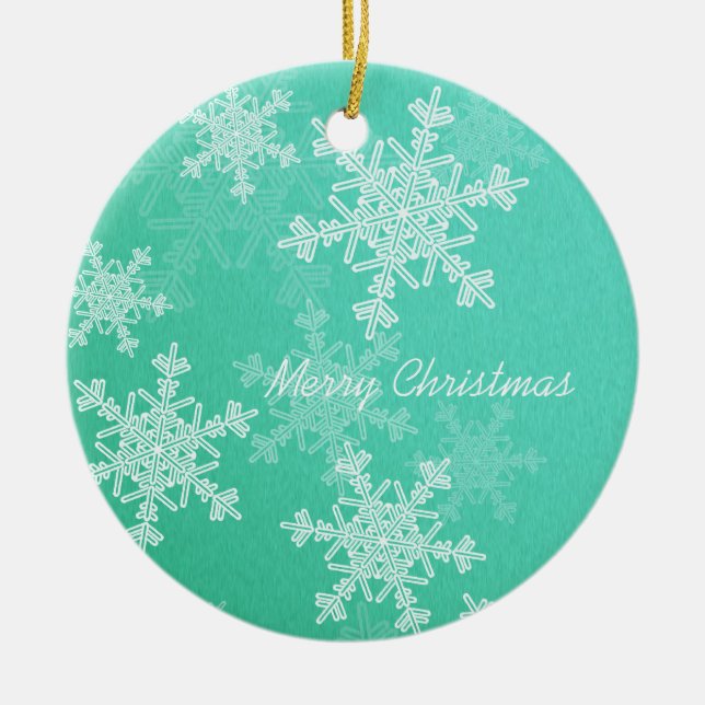 Merry Christmas Minimalist Emerald Snowflakes  Ceramic Ornament (Front)