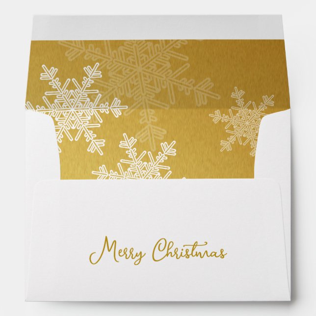 Merry Christmas Minimalist Golden Snowflakes  Envelope (Back (Bottom))