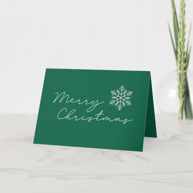 Merry Christmas Minimalist Green and White Holiday Card (Front)