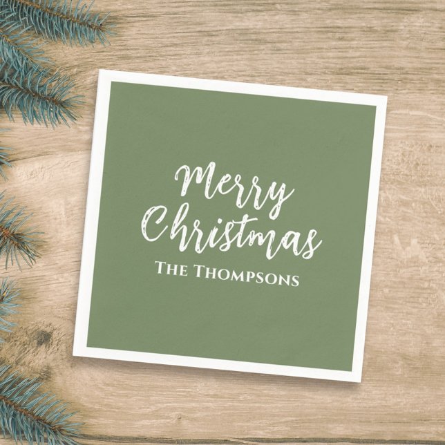 Merry Christmas Minimalist Green Cute Calligraphy  Napkin (Creator Uploaded)